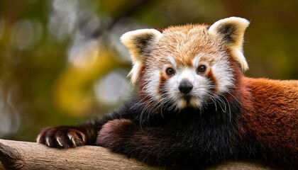 Fototapeta premium cute red panda resting on branch showcasing its vibrant fur and playful nature