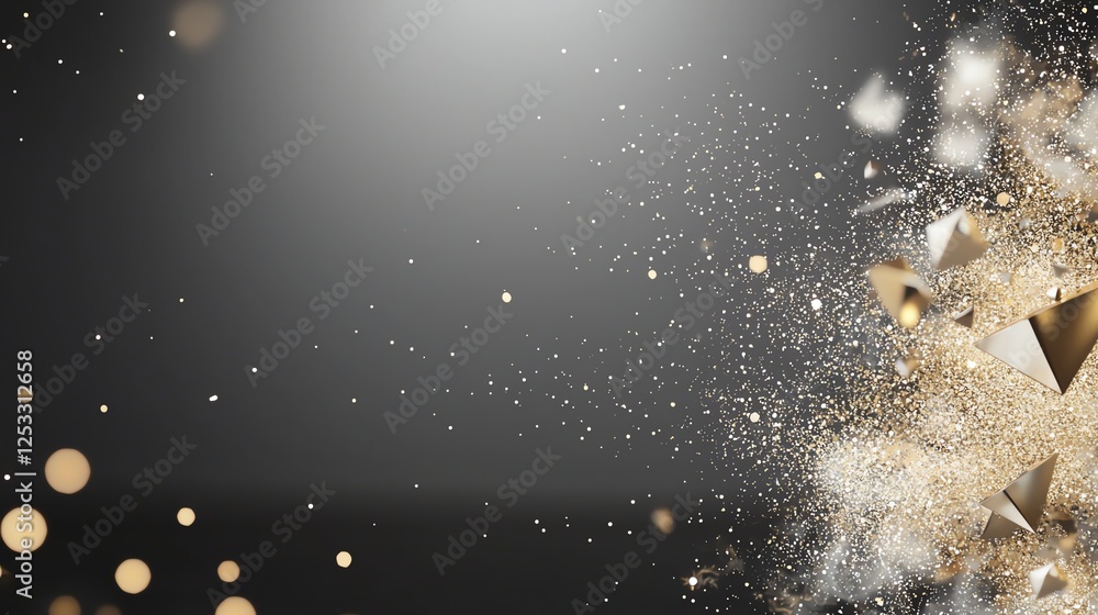 Poster abstract glitter and geometric shapes on a dark background create a sparkling, elegant effect for fe