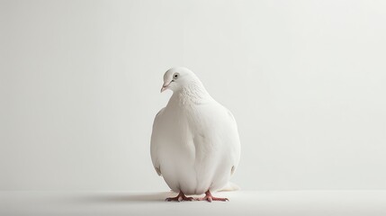 Obraz premium A beautiful white dove with a soft, gray beak stands on a white background. The dove's feathers are smooth and its eyes are dark and alert.