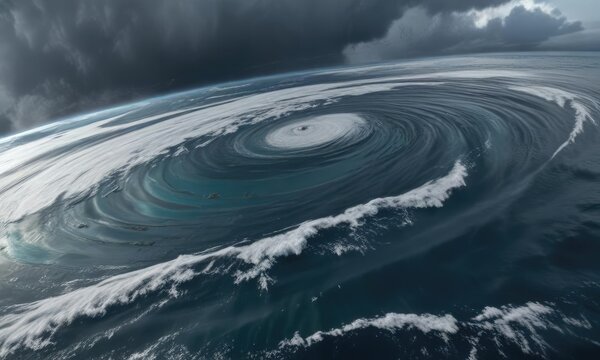 Hurricane's outer rain bands stretching across the Atlantic Ocean, thunderstorm, storm