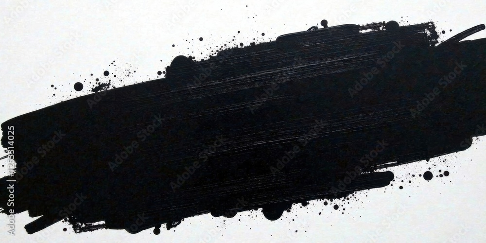 Poster abstract black ink brush stroke on white background, ideal for design projects requiring a bold and 