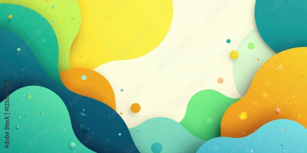 Poster abstract colorful wave design with bright hues and floating spheres