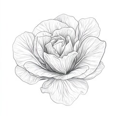 Fototapeta premium Close-up grayscale rose drawing, botanical illustration, white background, for design