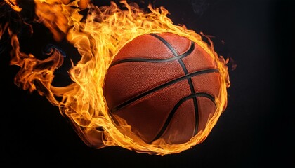 Fototapeta premium basketball burning on fire in orange flames on dark background