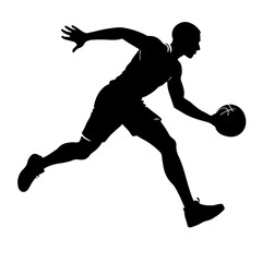 Silhouette of a Basketball Player Dribbling the Ball During a Fast Break