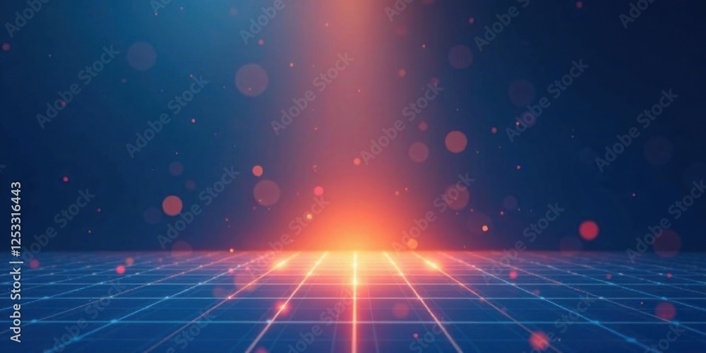 Poster Abstract Digital Grid with Glowing Orange Light and Floating Particles