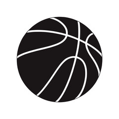 A simple black and white illustration of a basketball