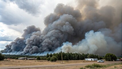 Large grey smoke clouds covering the entire sky background with a hint of blue, haze, sky, atmospheric, grey