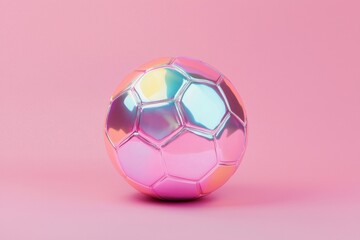 Fototapeta premium Colorful Metallic Soccer Ball on Soft Pink Background