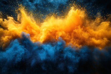 Fototapeta premium Abstract explosion of vibrant colors Gold dust mingles with blue plumes in a dynamic display of energy and motion