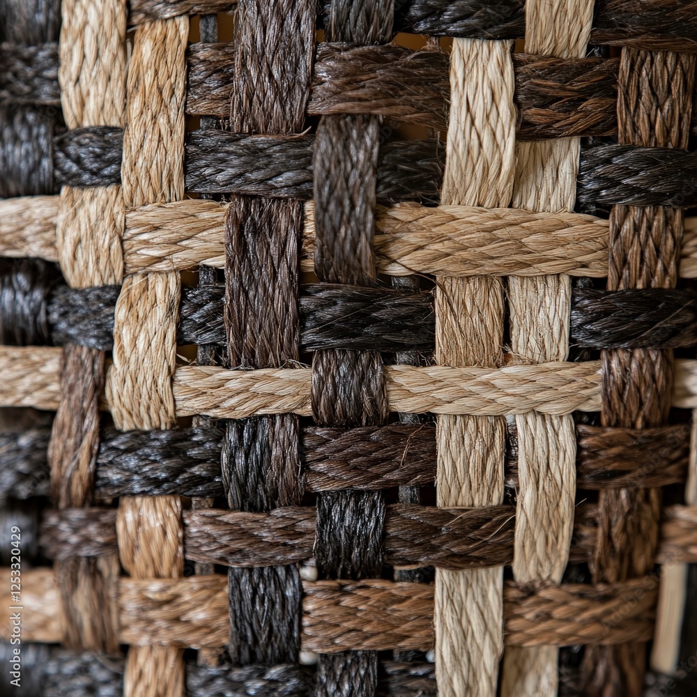 Poster close-up of intricate weave pattern in natural material for textiles