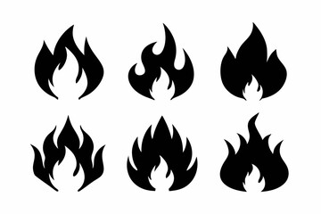 Fire Silhouette Vector Icon - Flame Black Symbol, Fire icon logo collection.