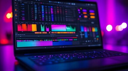 Video Production Software Interface Displayed on Laptop Screen