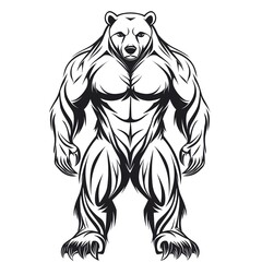 Obraz premium Muscular Bear Bodybuilder Wall Decal Vector Illustration Black Fitness Animal Design Strong Wildlife Sticker Gym Sports Art Power Motivation Decoration