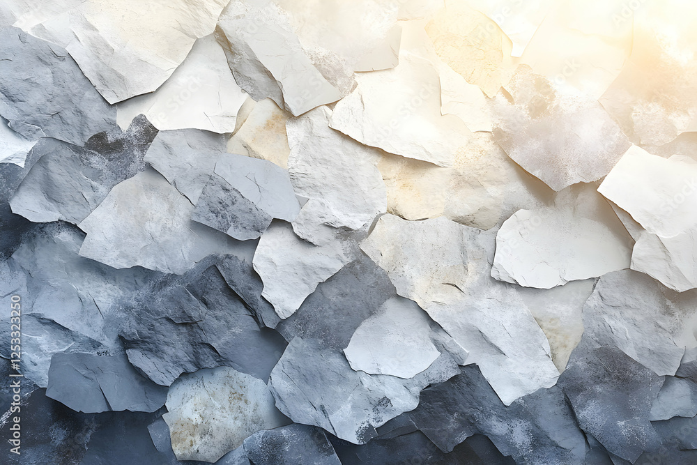 Poster abstract stone wall texture background. irregular shaped stones in shades of grey and white create a