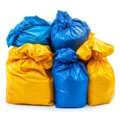 Garbage bag full of trash, isolated on white background, ideal for waste management, environmental issues, and cleanliness concepts.