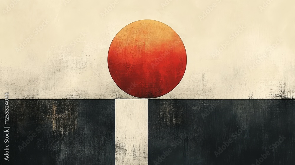Poster geometric harmony, a textured composition of circle and rectangular fields