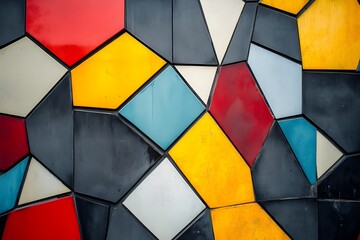 Fototapeta premium The combination of shapes and colors on this wall creates a unique, beautiful and distinctive