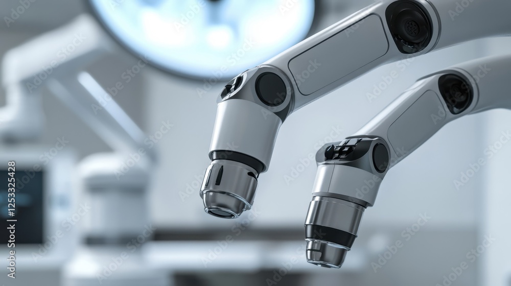 Poster close up of advanced robotic arms in a high tech laboratory, showcasing precision engineering and in