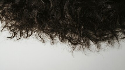 Close-Up of Curly Dark Hair Textures on a Light Background
