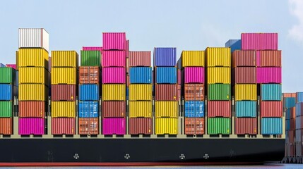 Obraz premium Colorful Shipping Containers On Cargo Ship
