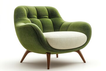 Stylish green armchair with a soft rounded design Comfortable and inviting seating for any modern living space