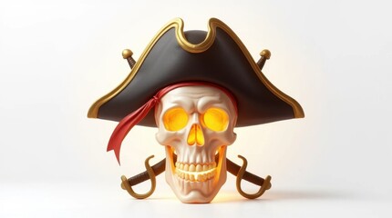 Fototapeta premium Glowing Pirate Skull Emblem 3D Render
