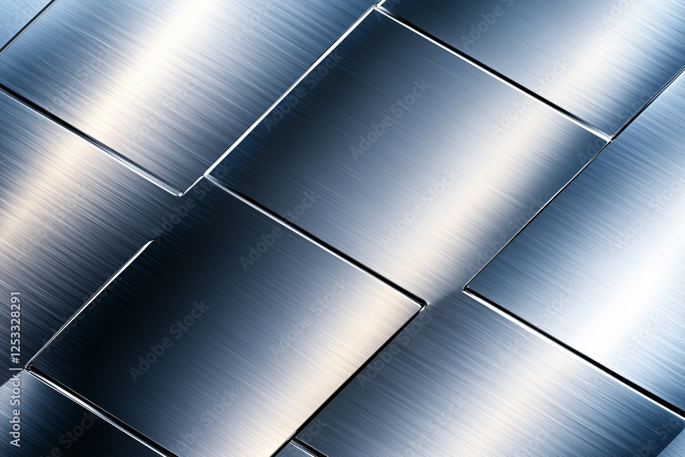 Poster shiny metal texture with brushed steel plates arranged in pattern, creating modern and sleek appeara