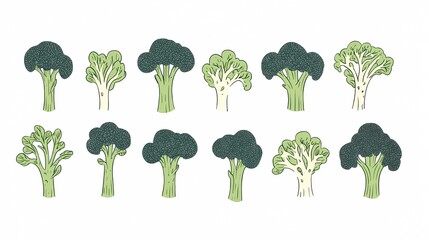 Vintage-style broccoli illustration for culinary designs, organic vegetable sketch, fresh food art, natural ingredient drawing, healthy produce, botanical accuracy, cookbook aesthetics, hand-drawn pri