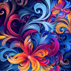 Vibrant Floral Abstract Swirls. Colorful Fantasy Background