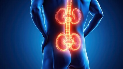 Back pain, kidney stones, inflammation and disease, man suffering from backache at home, health problems concept