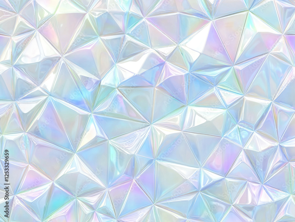 Poster holographic pastel geometric pattern with iridescent texture, creating seamless and reflective surfa