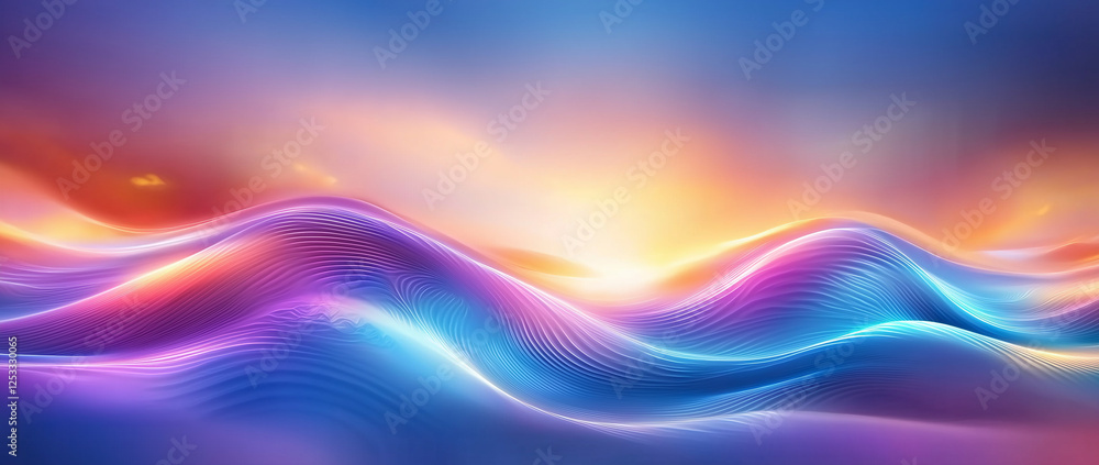 Poster vibrant abstract background with flowing blue and purple waves, creating serene and dynamic atmosphe