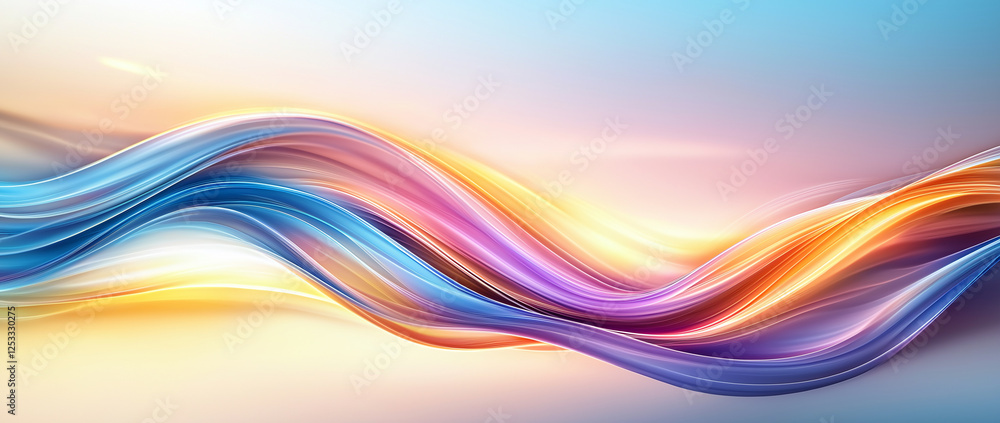 Poster vibrant abstract background featuring flowing blue, purple, and orange waves, creating dynamic and e