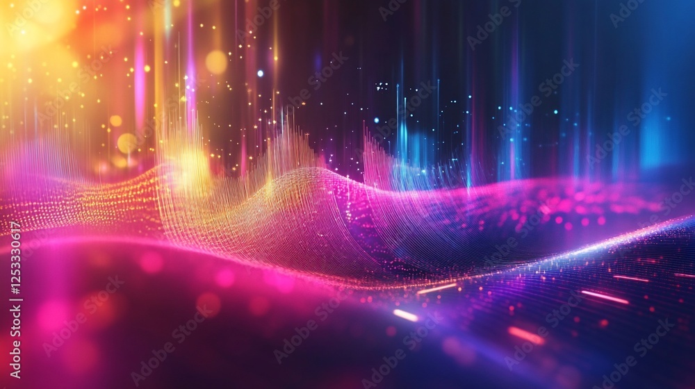 Aufkleber abstract digital wave background with glowing particles and vibrant color scheme design
