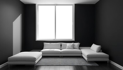 Modern Living Room Interior with White Sofa and Black Wall Design