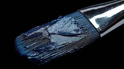 Paintbrush Loaded With Deep Blue Acrylic Paint