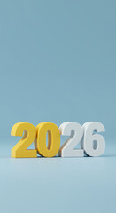 2026: New Year Ahead! Yellow & White Year Design on Blue Background, Future Celebration, and Holiday Planning.