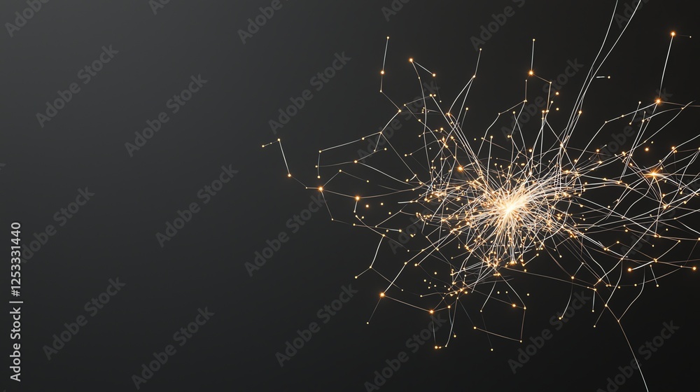 Poster abstract network connections on dark background; digital web, innovation concept with glowing nodes 
