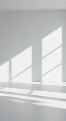 Fototapeta premium Minimalist White Room: Sunlight and Shadow Play | Interior Design, Abstract, Modern, Empty Space, Background
