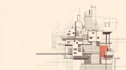 Obraz premium Futuristic city architectural design, cream background