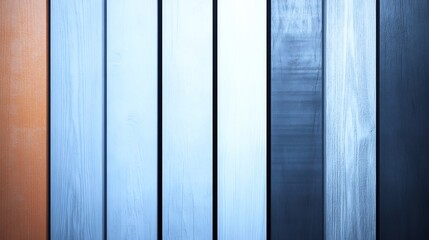 Fototapeta premium Cool toned vertical wood planks subtly textured with soft light. AI Generated