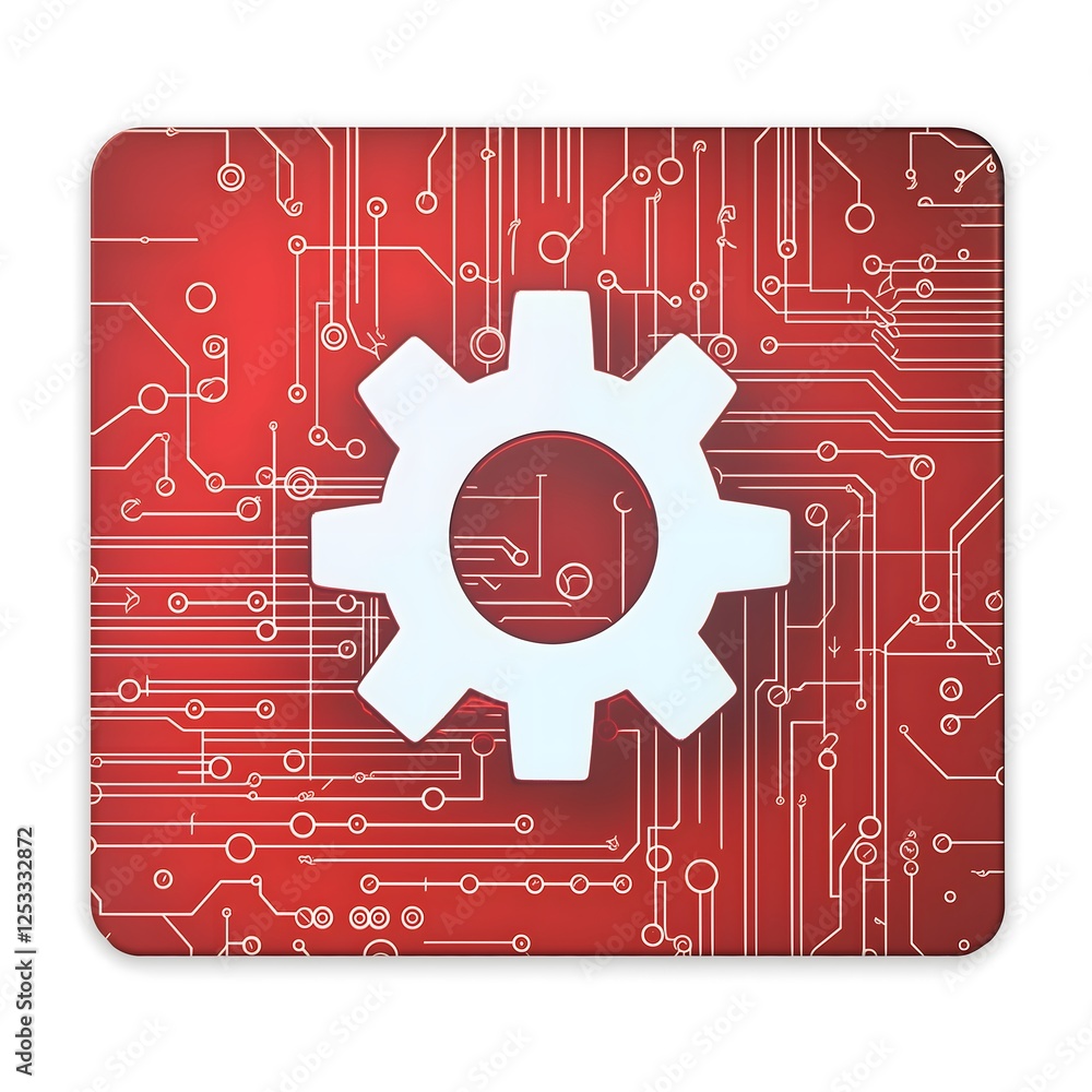 Poster red technology circuit board gear decal engineering technical digital computer system design sticker