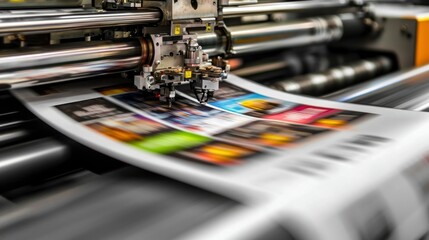 Printing press, Newspaper, industrial. Image of a printing press in action. Possible use Stock photo