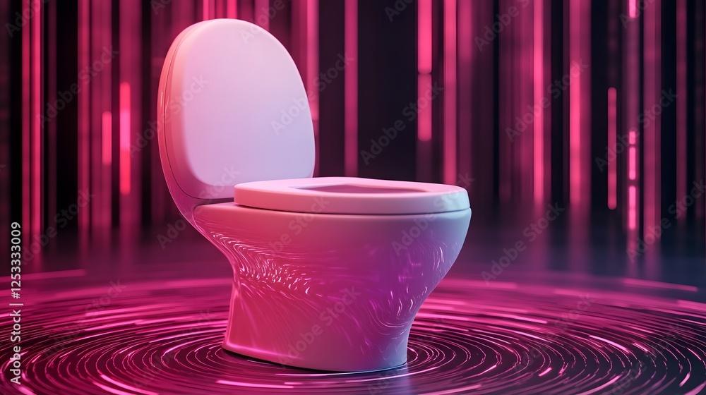 Poster futuristic toilet scanning waste for health data analysis with floating hologram display