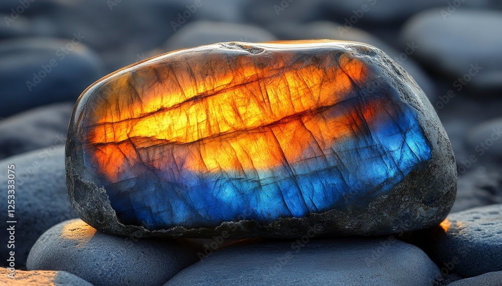 Poster vibrant multicolored rock with iridescent patterns in natural setting