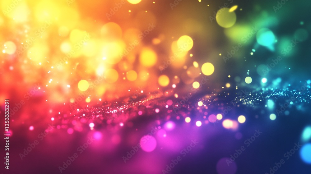 Poster abstract blurred background with vibrant multicolored bokeh lights and glowing effect