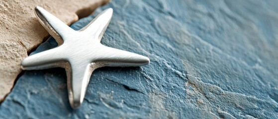 Silver Starfish on Blue and Beige Stone Texture