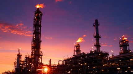 Obraz premium Oil Refinery Sunset Silhouette
