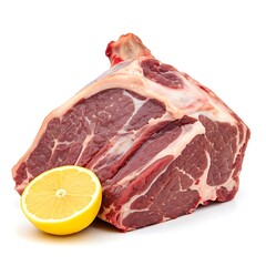 Raw meat  with fresh lemon white background.